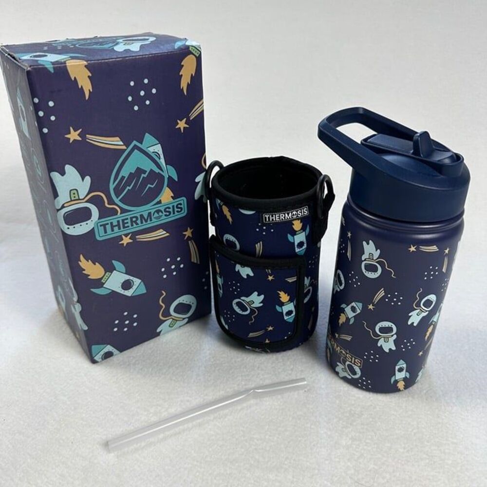 NEW Thermosis 14 Oz Astronaut Rocket To The Space Themed Kids Water Bottle Blue